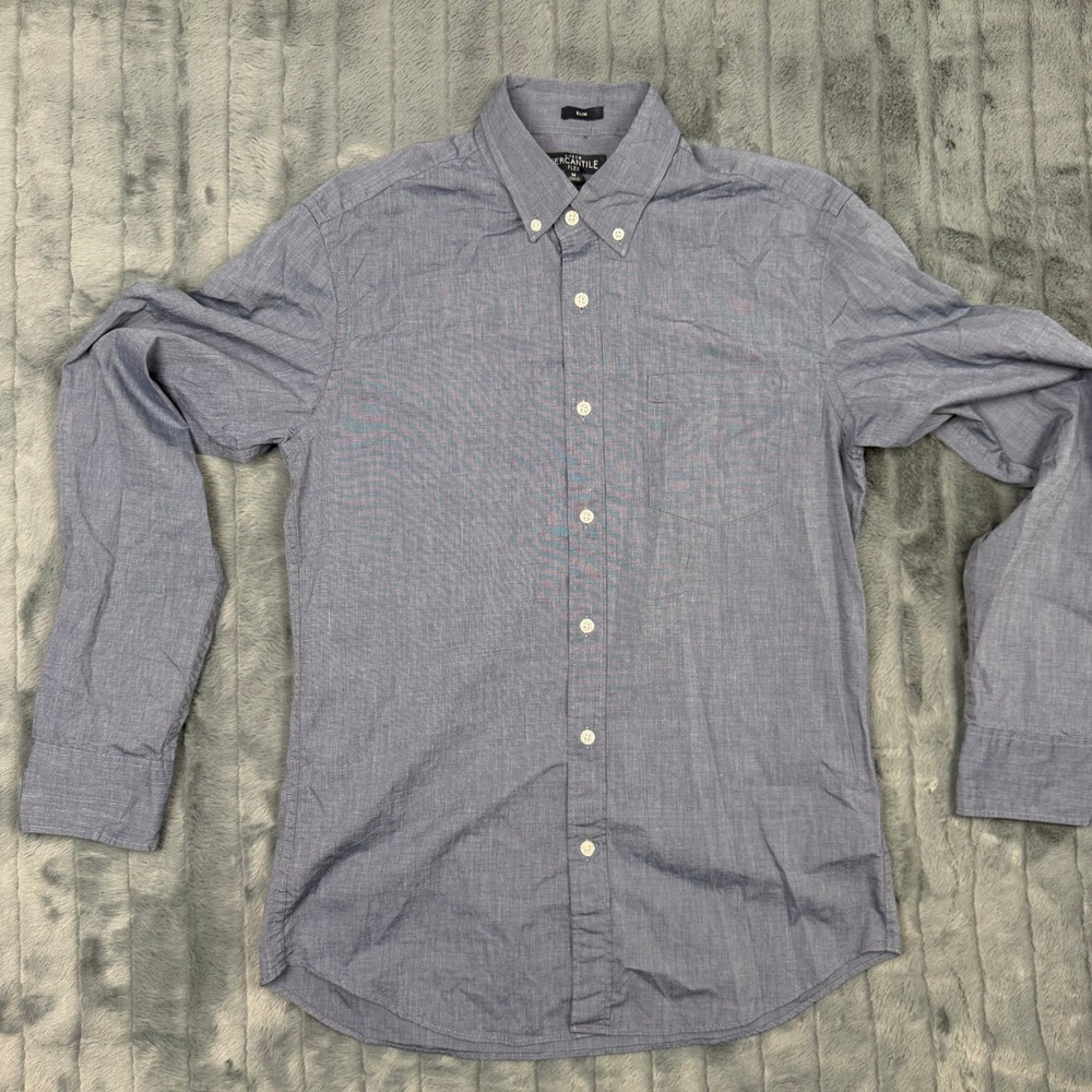 J.Crew Mercantile Flex Slim Button Down Shirt Mens Medium Blue Long Sleeve
